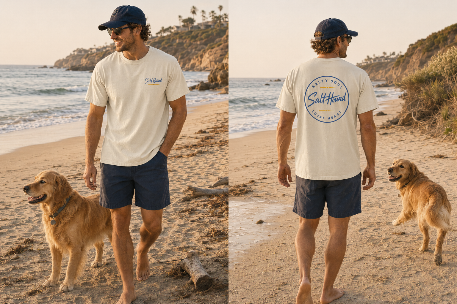 Salt Hound The Heritage Collection - T-Shirt in Vintage Cream, front and back view